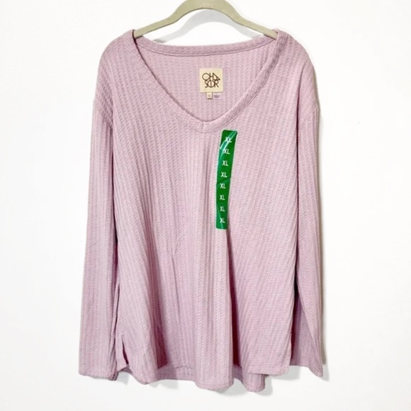 Chaser Lavender Waffle Weave Long Sleeve V-Neck Top Size Extra Large NWT - Picture 1 of 6